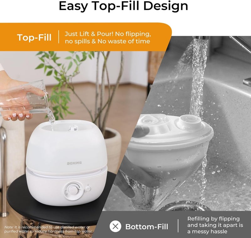 Boxing 3L Top Fill Humidifiers for Bedroom Baby, 20dB Quiet Air Humidifier for Large Room & Indoor Plants with Optional Night Light, Cool Mist Diffuser for Home, Essential Oil Tray, BPA-Free,White,30H - Image 3